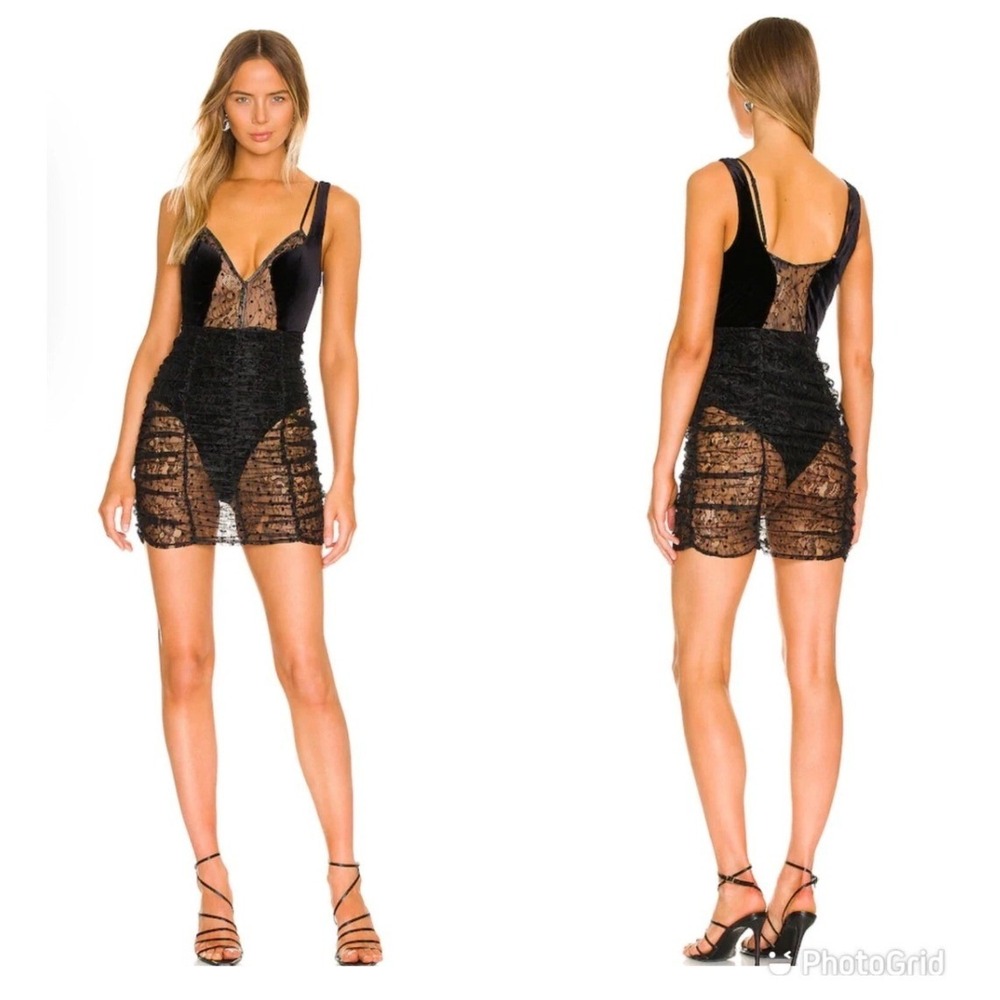 For Love & Lemons Jourdan Mini Dress Black Velvet Lace Size S Holiday 2021